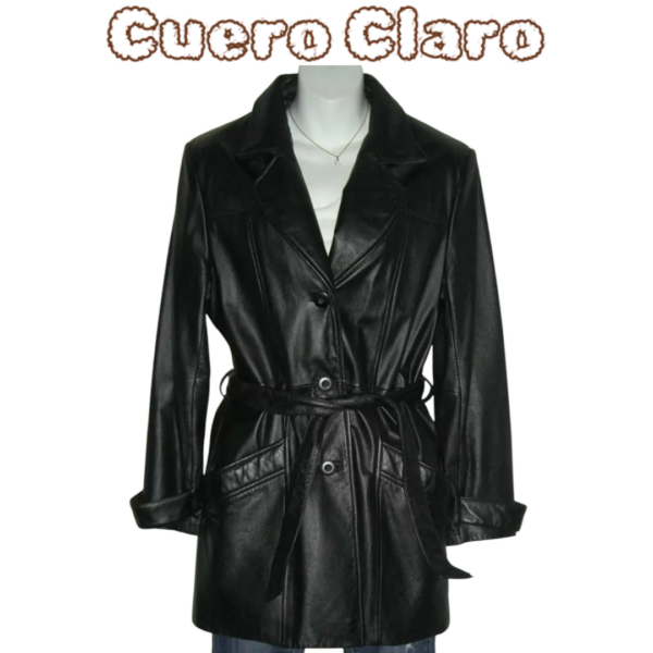 CUEROCLARO women black leather trench coat