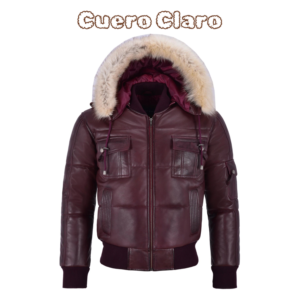 CUEROCLARO men maroon leather bomber jacket with fur hood