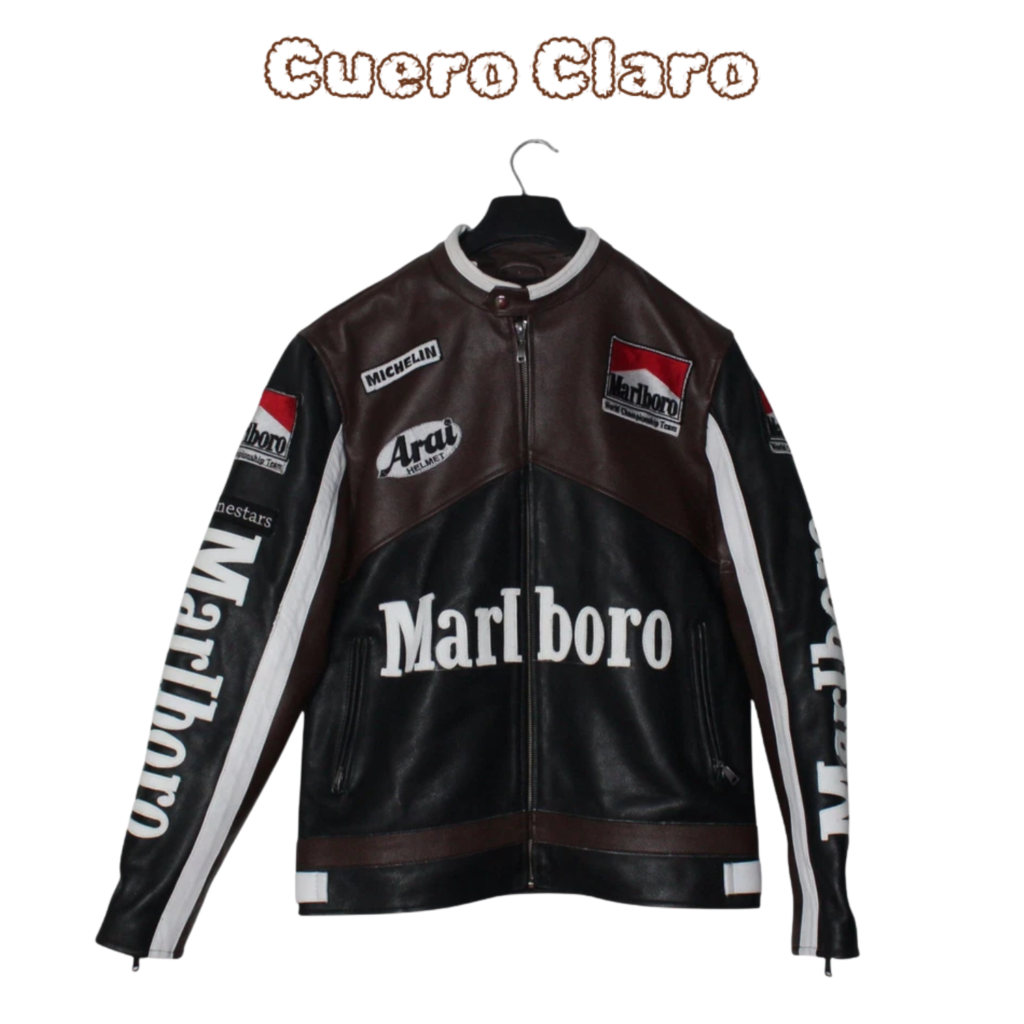 CUEROCLARO men vintage Marlboro racing leather biker jacket with logos