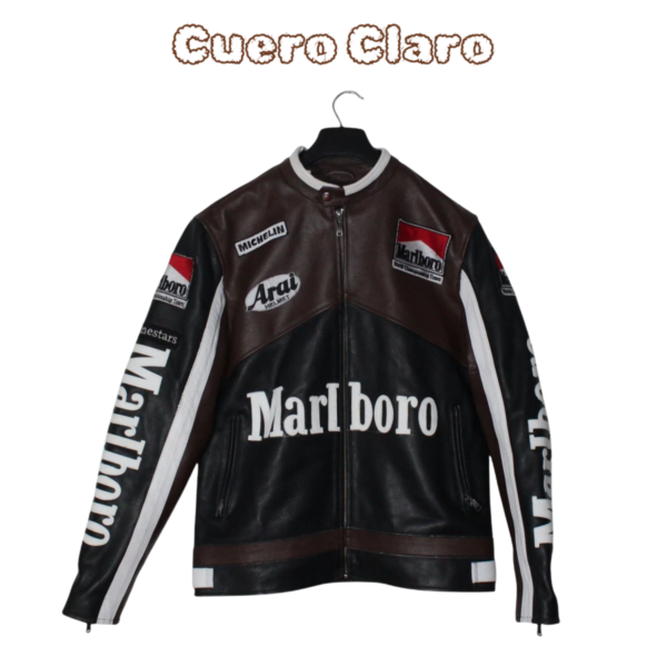 CUEROCLARO men vintage Marlboro racing leather biker jacket with logos