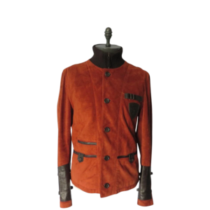 CUEROCLARO men vintage rust suede leather jacket with black trim