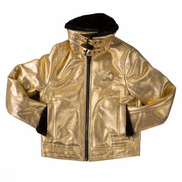 CUEROCLARO gold bomber jacket with faux fur lining unisex