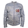 CUEROCLARO men vintage blue biker leather jacket quilted shoulder