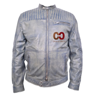 CUEROCLARO men vintage blue biker leather jacket quilted shoulder
