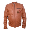 CUEROCLARO men classic brown moto leather jacket asymmetrical zipper epaulets