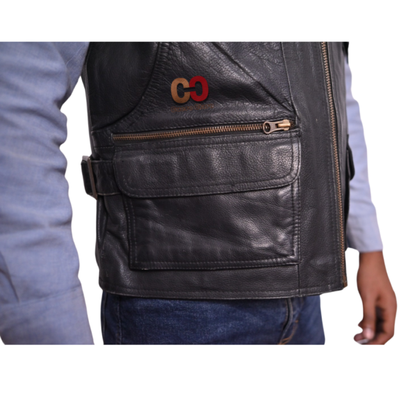 CUEROCLARO men black genuine leather utility vest