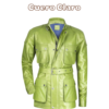 CUEROCLARO men green belted leather jacket military style safari coat