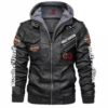 Harley-Davidson men black leather biker jacket with removable hoodie