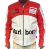CUEROCLARO men Marlboro racing red and white leather biker jacket