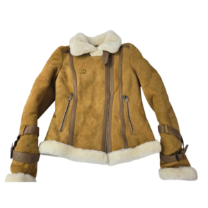 CUEROCLARO luxury shearling aviator jacket tan suede fur lining