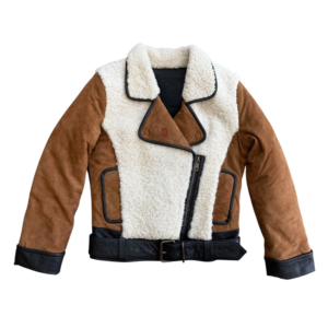 CUEROCLARO women brown shearling aviator jacket faux fur lining